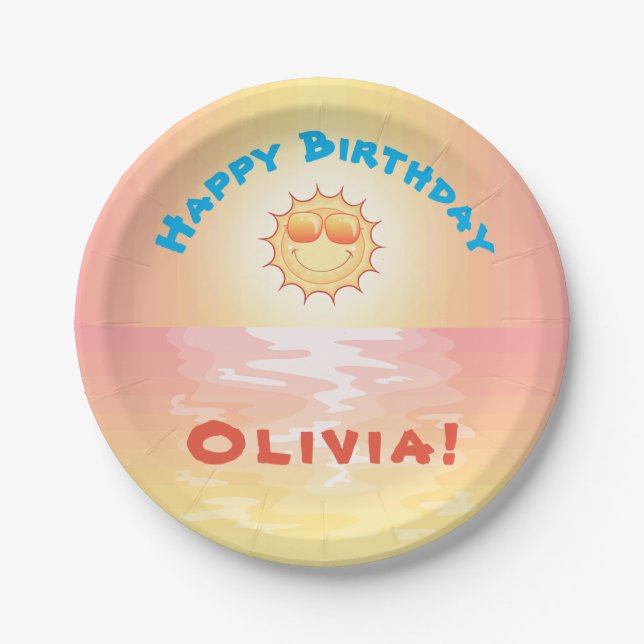 Custom Birthday SoCal Sunset Paper Plates (Front)