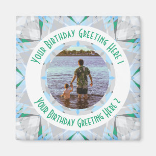 Custom Birthday Star Gray Blue Photo Greeting Magnet