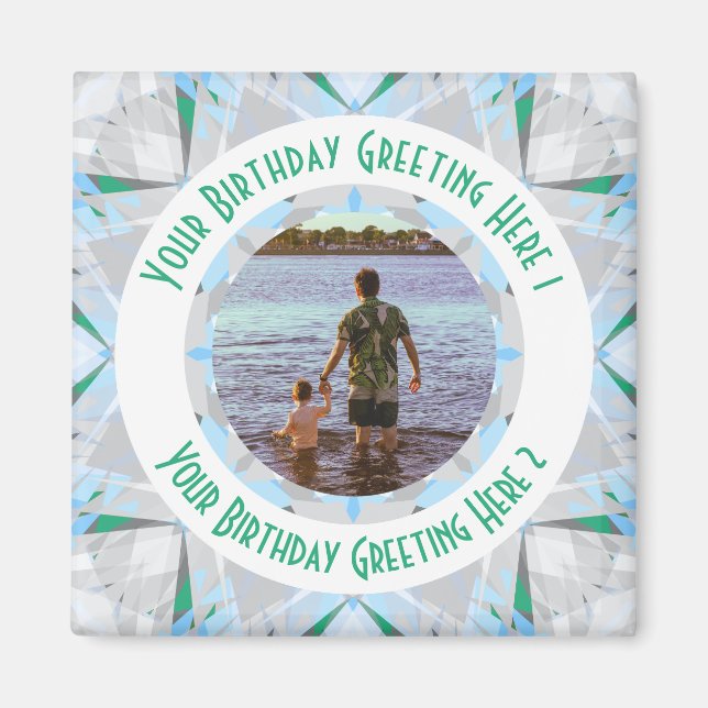 Custom Birthday Star Gray Blue Photo Greeting Magnet (Front)