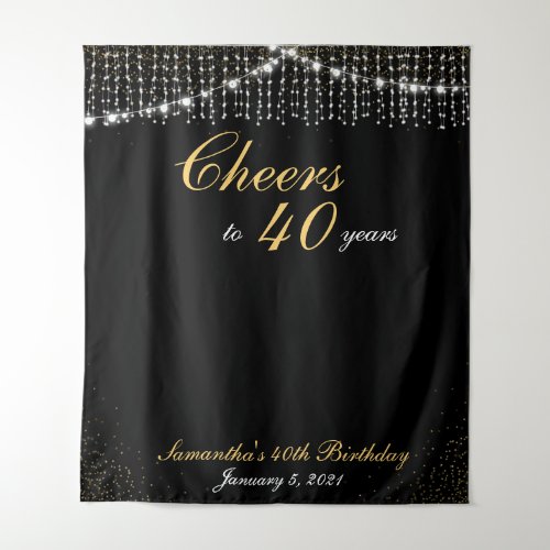 Custom Birthday String Lights Gold Backdrop Photo