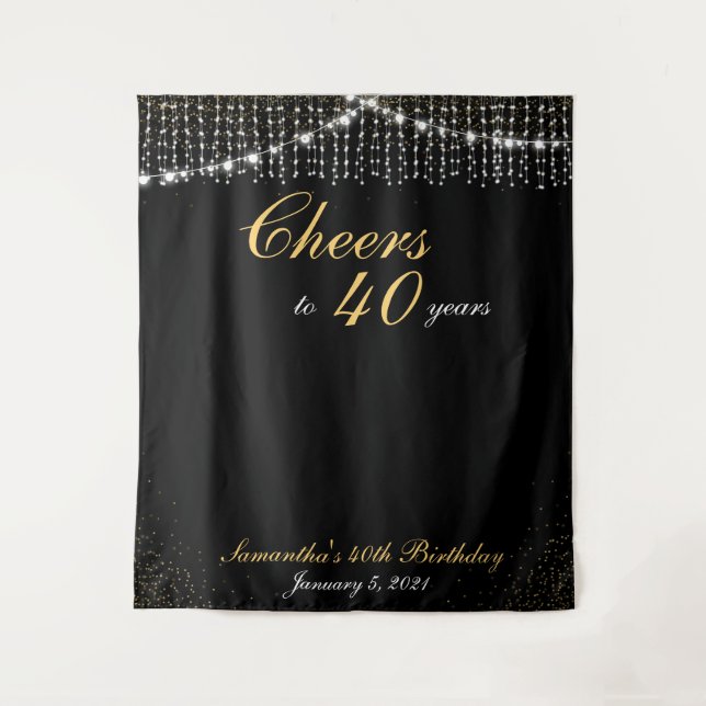 Custom Birthday String Lights Gold Backdrop Photo (Front)