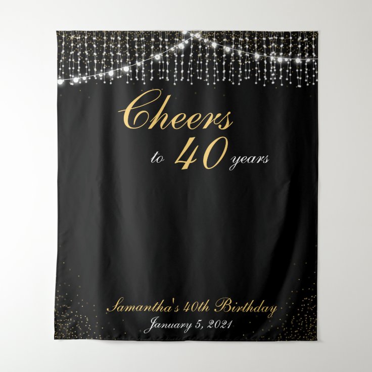 Custom Birthday String Lights Gold Backdrop Photo | Zazzle