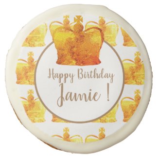Custom Birthday Sugar Cookie, Golden Crowns