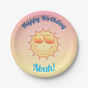Custom Birthday Sun with Shades Paper Plates