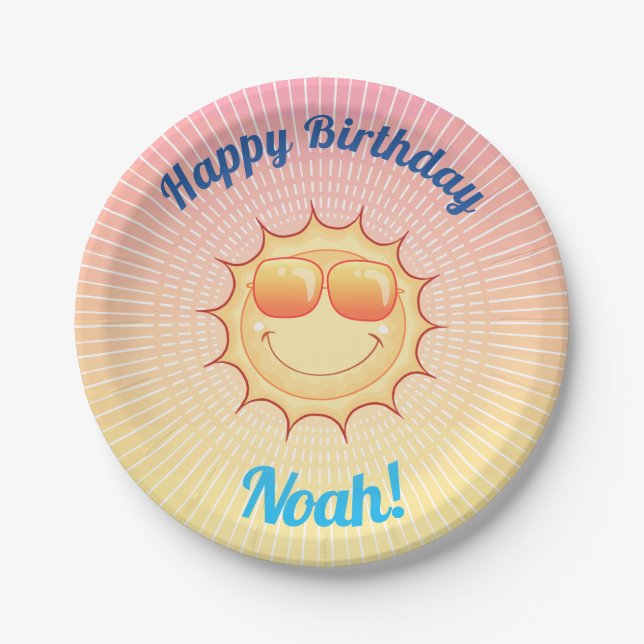 Custom Birthday Sun with Shades Paper Plates (Front)