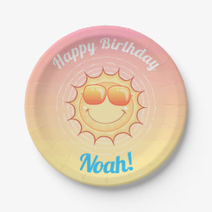 Custom Birthday Sun with Shades Paper Plates