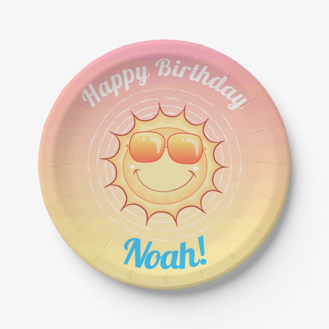 Custom Birthday Sun with Shades Paper Plates (Front)