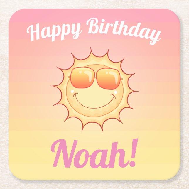 Custom Birthday Sunset Square Paper Coaster (Front)