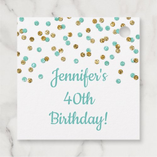 Custom Birthday Turquoise Gold Confetti Favor Tags