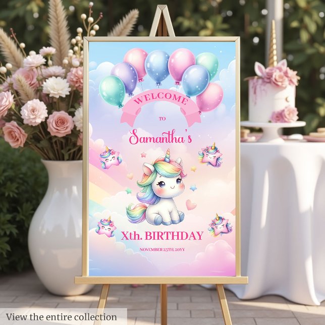 Custom Birthday Unicorn Party Sign Pink Purple (Custom Birthday Unicorn Party Sign Pink Purple)