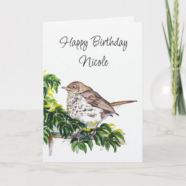 Custom Birthday Watercolor Swainson's Thrush Bird Card (Front)