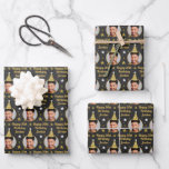 Custom Birthday Wrapping Paper Black & Gold Stars<br><div class="desc">Customize this birthday wrapping paper with the photo, name, and age (optional) of your friends and family. The black, gold, and white color palette is suitable for all genders. Upload a clear, close up image of a face, and make sure the face is centered in the image. For best results,...</div>