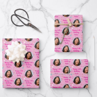 Custom Birthday Wrapping Paper Colorful Pink
