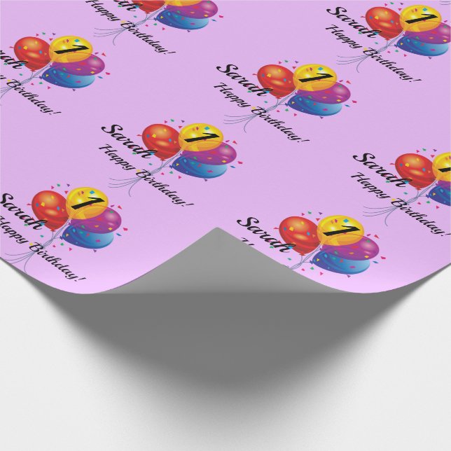 CUSTOM Birthday Wrapping Paper NAME YEAR Balloons (Corner)