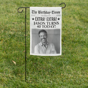 Custom Birthday Yard Sign, Birthday Newspaper Garden Flag