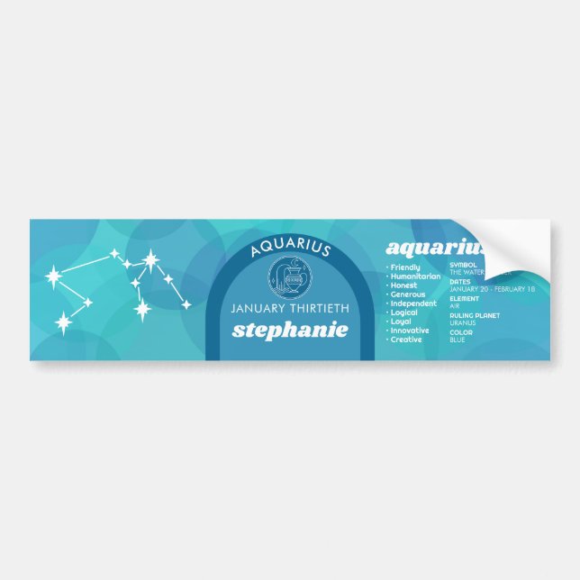 Custom Birthday - Zodiac Aquarius - Name Photo Bumper Sticker (Front)