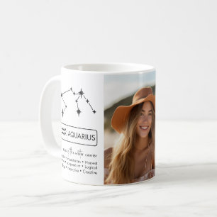Custom Birthday - Zodiac Aquarius - Name Photo Coffee Mug