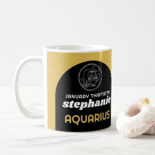 Custom Birthday - Zodiac Aquarius - Name Photo Coffee Mug