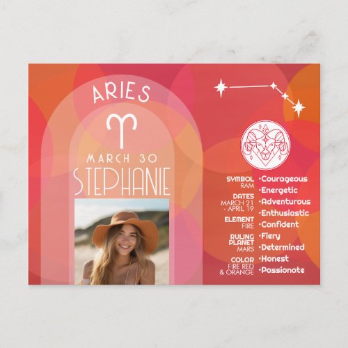 Custom Birthday Zodiac Aries _ Modern Design Postcard