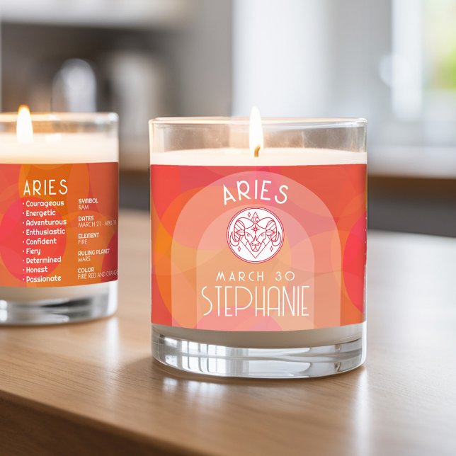 Custom Birthday Zodiac Aries - Modern Design Scented Candle (Personalized Birthdate Candle - Zodiac Sign Aries)