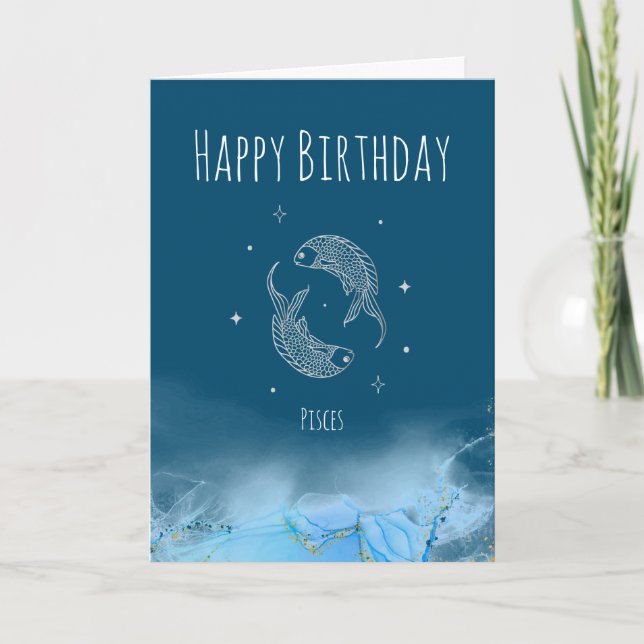 Custom birthday zodiac Pisces star sign marble Thank You Card (Front)