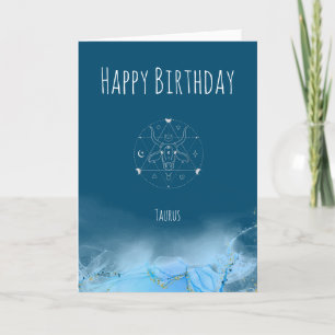 Custom birthday zodiac taurus star sign marble thank you card