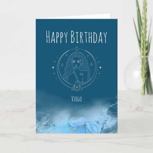 Custom birthday zodiac virgo star sign marble thank you card