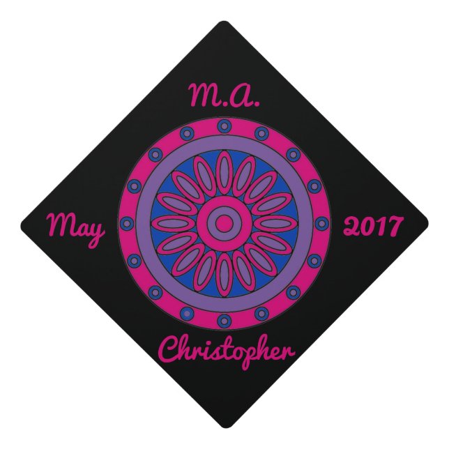 Custom Bisexual Pride Flag Colors Mandala Graduation Cap Topper (Front)