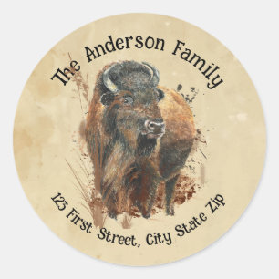 Custom Bison Buffalo Wildlife Nature Animal Art Classic Round Sticker