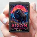 Custom Bison Graphic Neon Mountain Western  Zippo Lighter