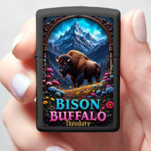 Custom Bison Marquee Art Blue Mountain Zippo Lighter