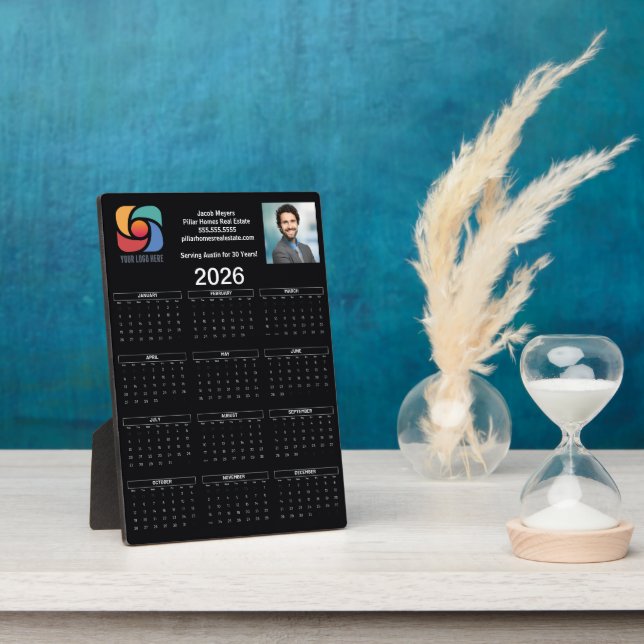 Custom Black 2026 Company Calendar Business Logo Plaque (Side)