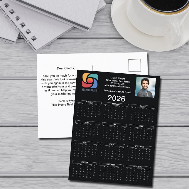 Custom Black 2026 Company Calendar Business Logo Postcard (Creator Uploaded)