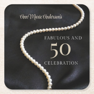 Custom Black 50 and Fabulous Square Paper Coaster