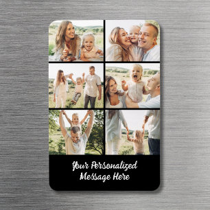 Custom Black 6 Photo Collage Text Message Modern Magnet