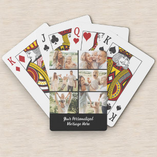Custom Black 6 Photo Collage Text Message Modern  Poker Cards