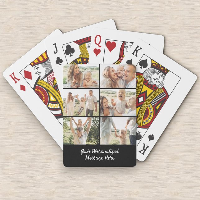 Custom Black 6 Photo Collage Text Message Modern  Poker Cards (Creator Uploaded)