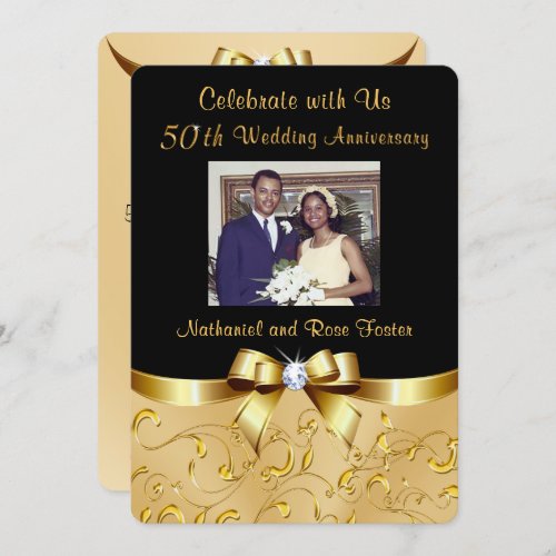 Custom Black and Gold 50th Anniversary Invitations