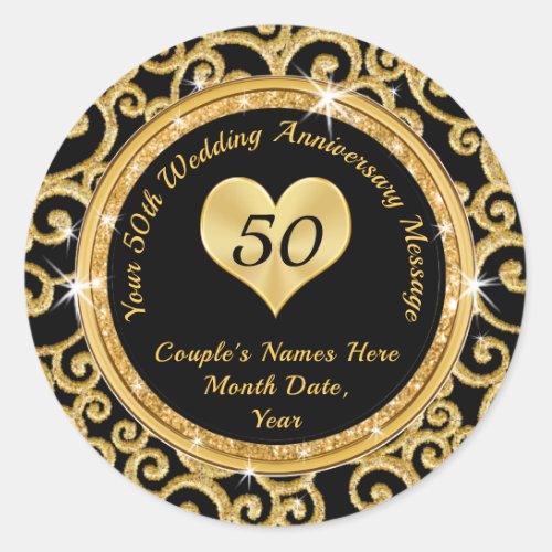 Custom Black and Gold 50th Anniversary Stickers