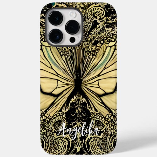 Custom Black and Gold Butterflies Name Case_Mate iPhone 14 Pro Max Case