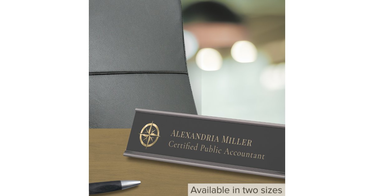 Custom Black and Gold Compass Desk Name Plate | Zazzle