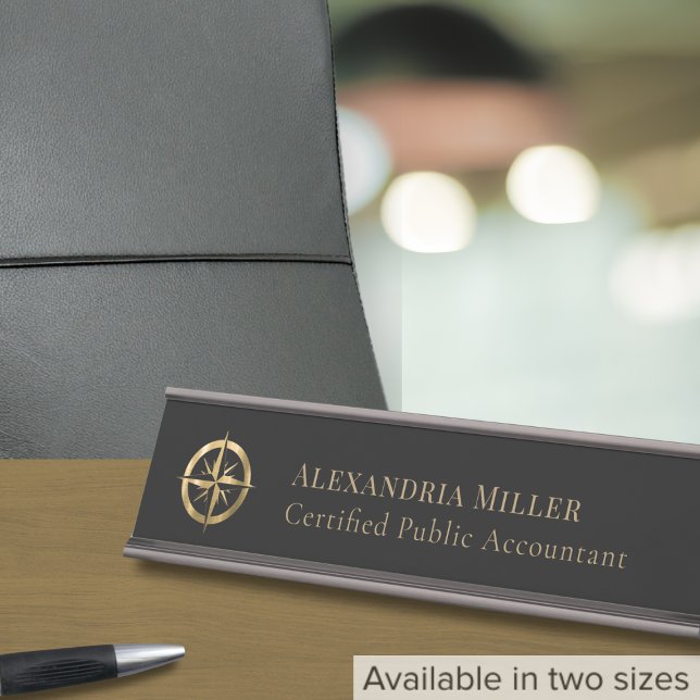 Custom Black and Gold Compass Desk Name Plate (Creator Uploaded)