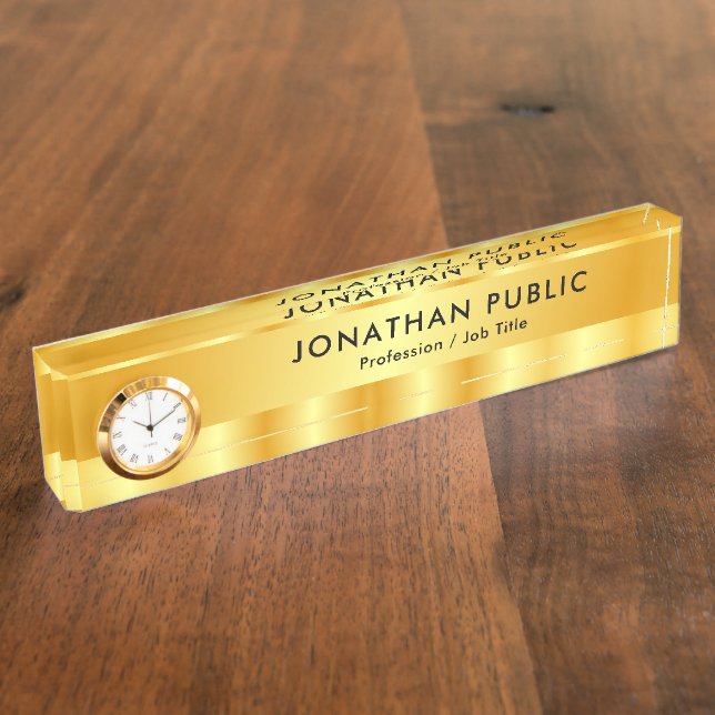 Custom Black And Gold Elegant Modern Template Desk Name Plate (Side)