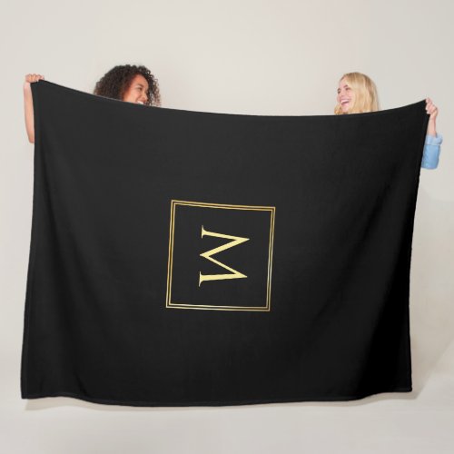 Custom Black And Gold Elegant Monogrammed Fleece Blanket