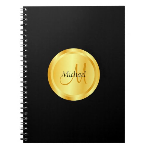 Custom Black And Gold Elegant Template Monogram Notebook