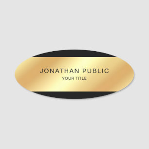 Custom Black And Gold Elegant Template Oval Name Tag