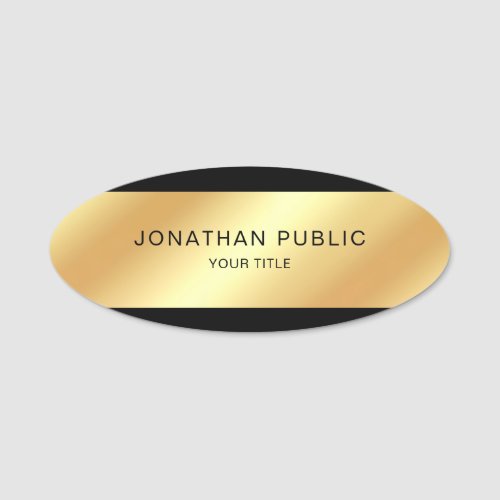 Custom Black And Gold Elegant Template Oval Name Tag