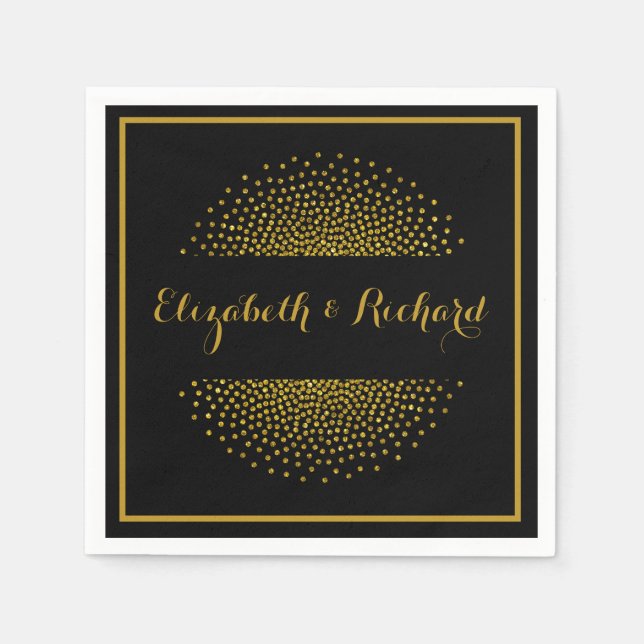 Custom Black and Gold Glitter confetti Wedding Napkins (Front)