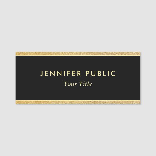 Custom Black And Gold Glitter Modern Elegant Name Tag