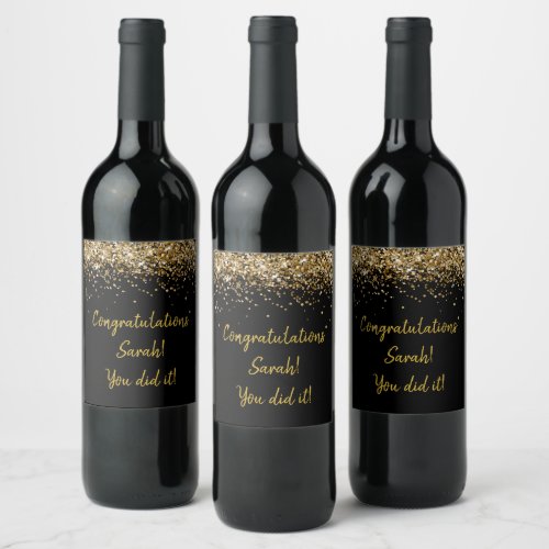 Custom Black and Gold Graduation Party Graduate Wine Label